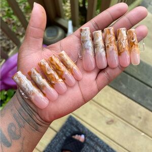 Long Brown Nude Marble Press ons or Pink/Brown Marble
